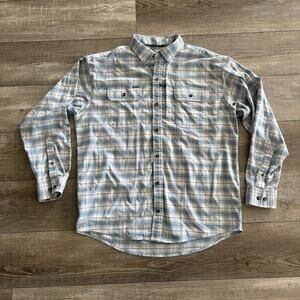 Poncho Flannel Shirt Mens Large Blue Plaid Magnetic Pockets Long Sleeve